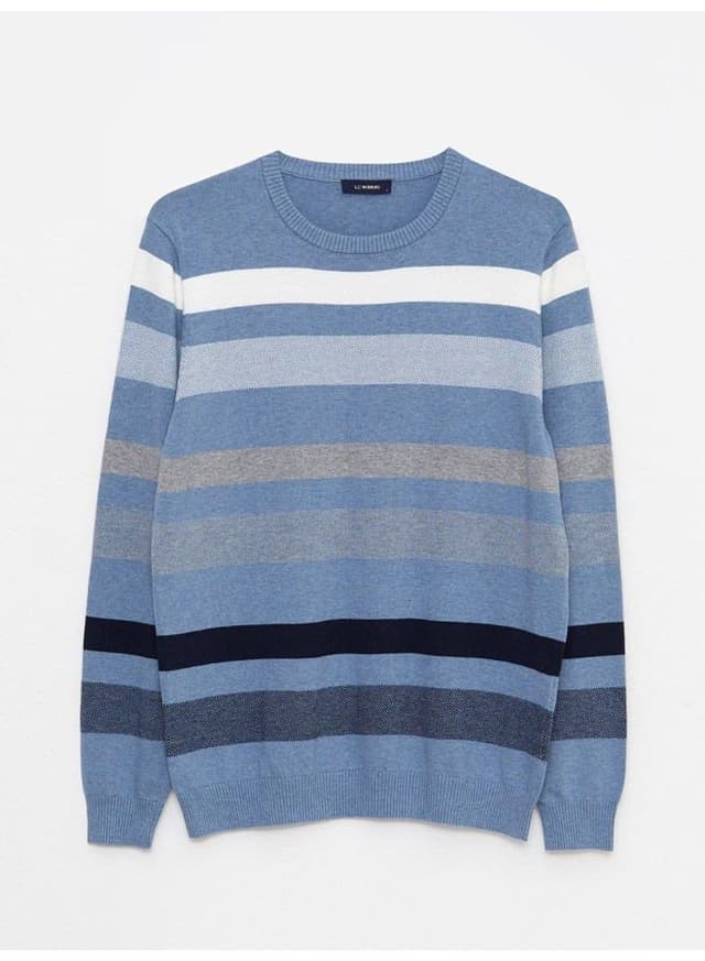 Crew Neck Long Sleeve Striped Men's Knitwear Sweater